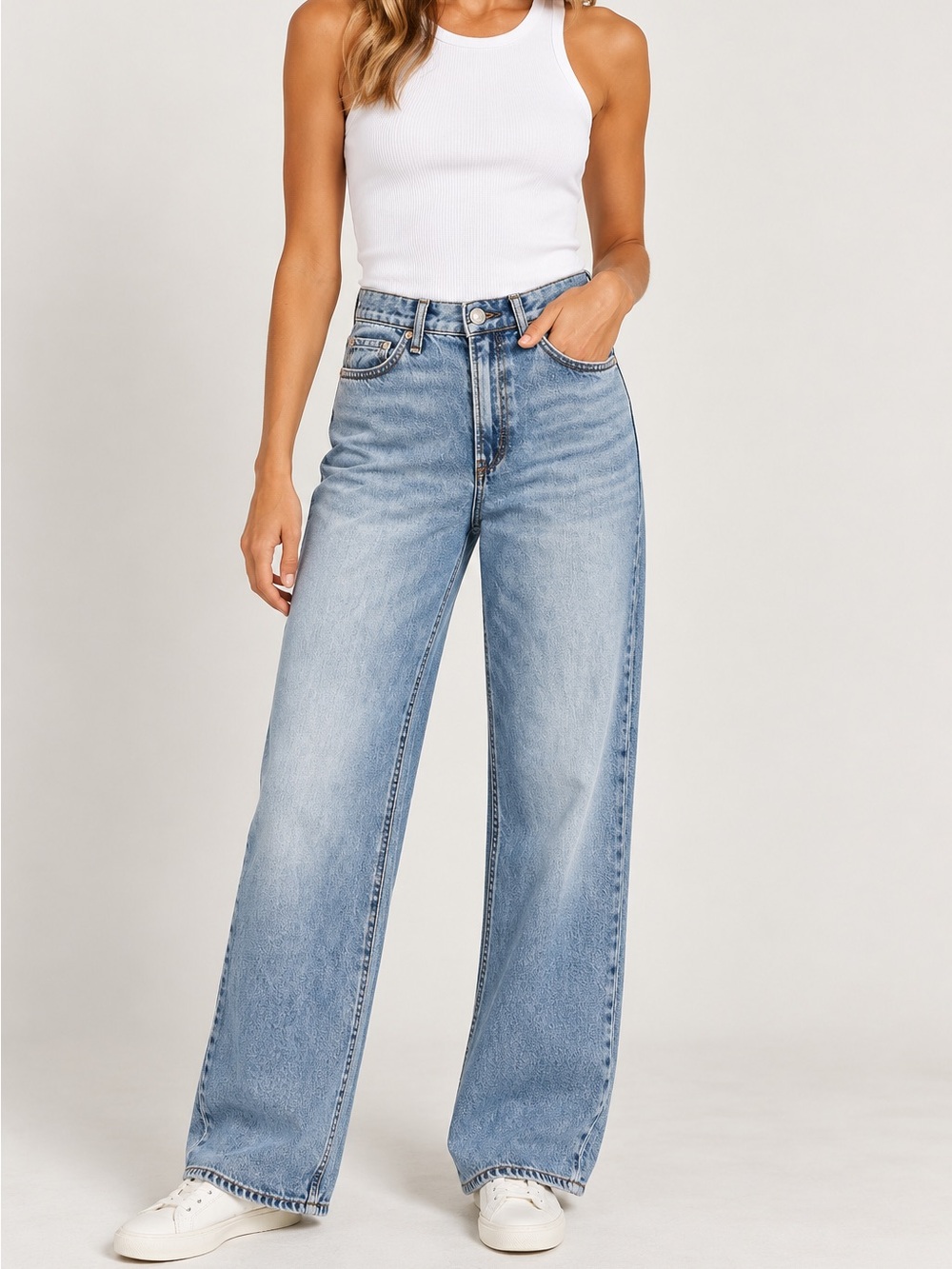 Rag & Bone Logan Featherweight Mid-Rise Wide Leg Jeans Denim Audrey Blue Size 25
